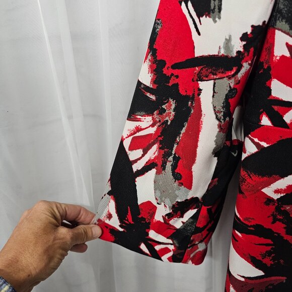 Kasper Jacket Blazer Red Black Open Beaded Office Artsy Abstract 10 - Picture 3 of 12